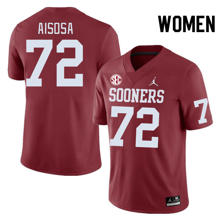 Women #72 Josh Aisosa Oklahoma Sooners 2024 SEC Conference College Football Jerseys-Crimson